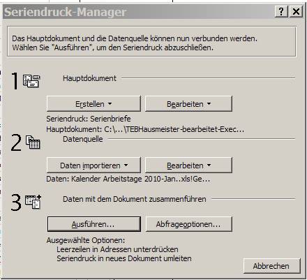 Seriendruck - Ausführen